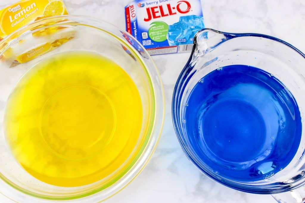 blue and yellow jello bowls