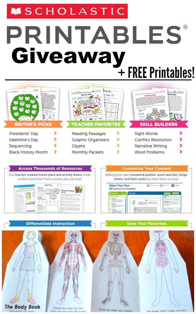 Scholastic Printables Giveaway Free Printables
