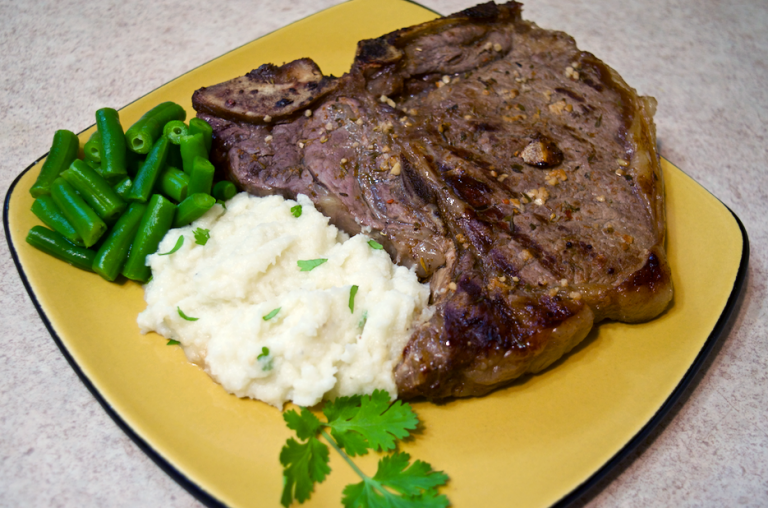 15 Minute Steak Dinner with Garlic Lime Cilantro Mashed Cauliflower