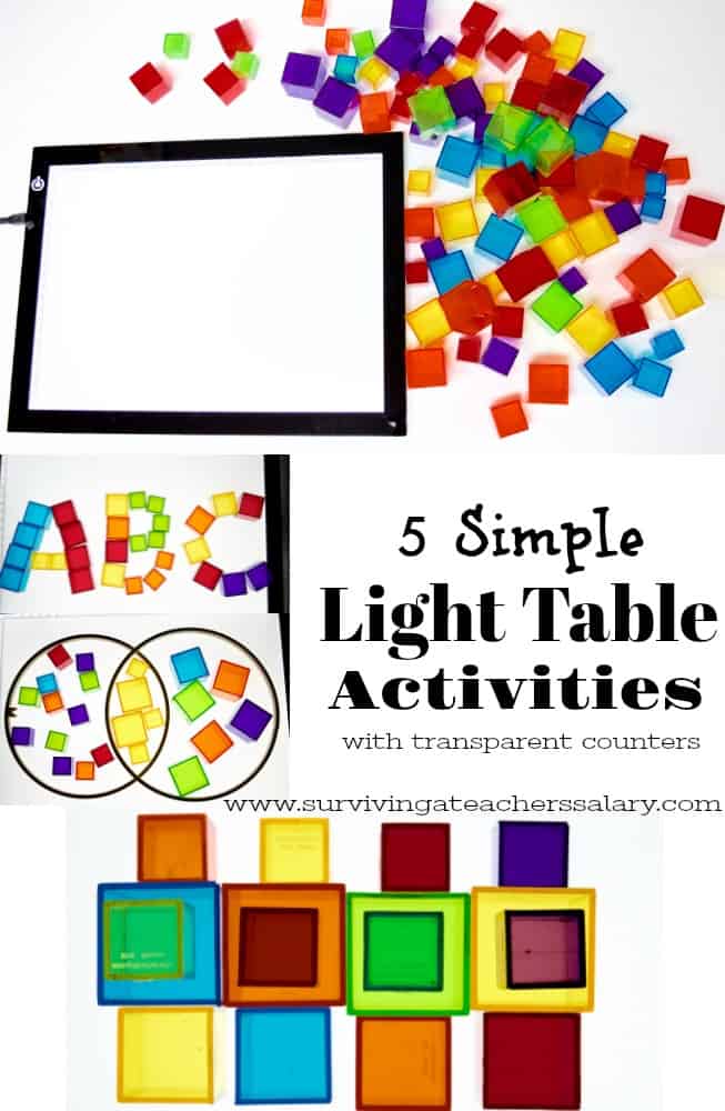 Light Table Activities table and opaque counting cubes