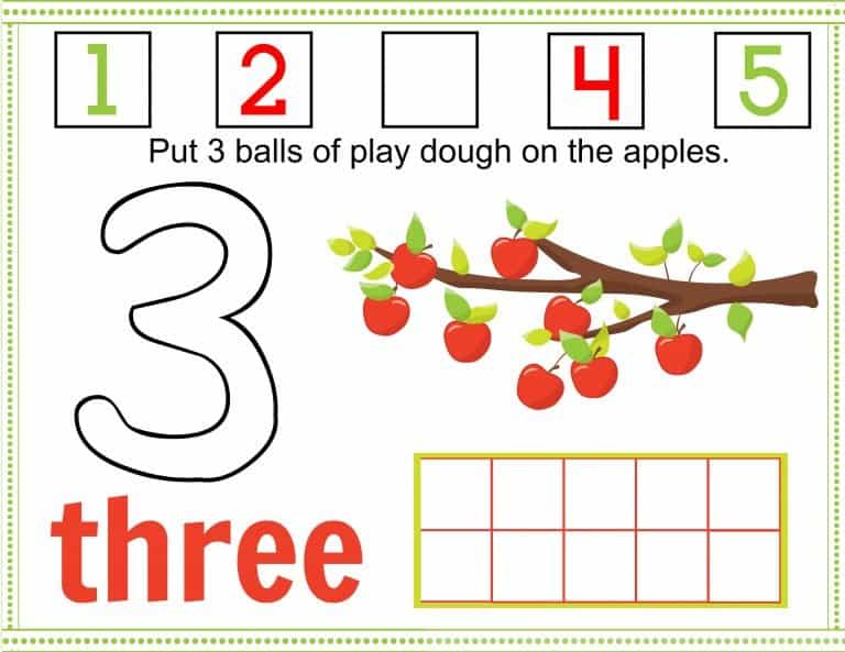 FREE Printable Fall Apple Tree Numbers Play Dough Mats