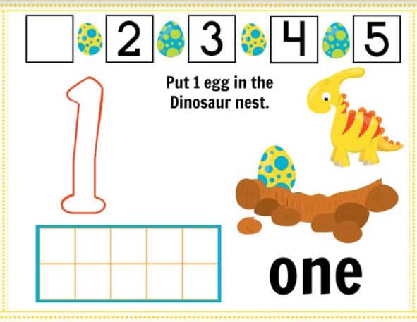 Free Printable Dinosaur Play Dough Mat – Numbers 1-10