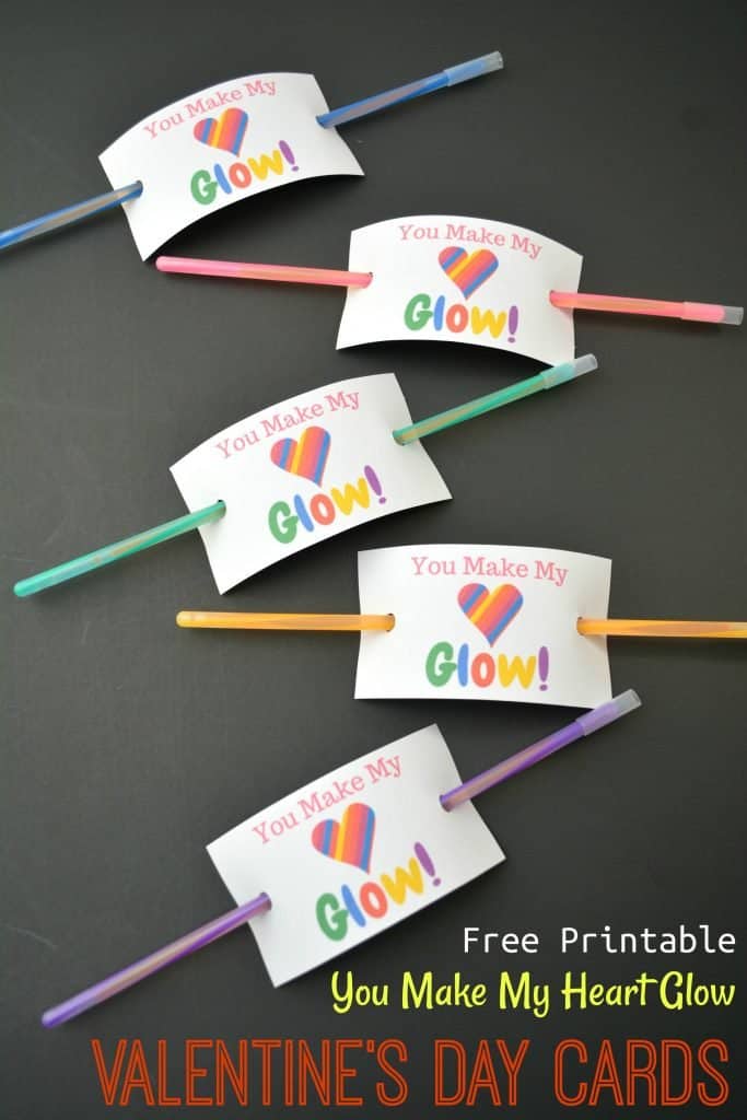 Free printable Glow Stick Heart Valentines Day Cards