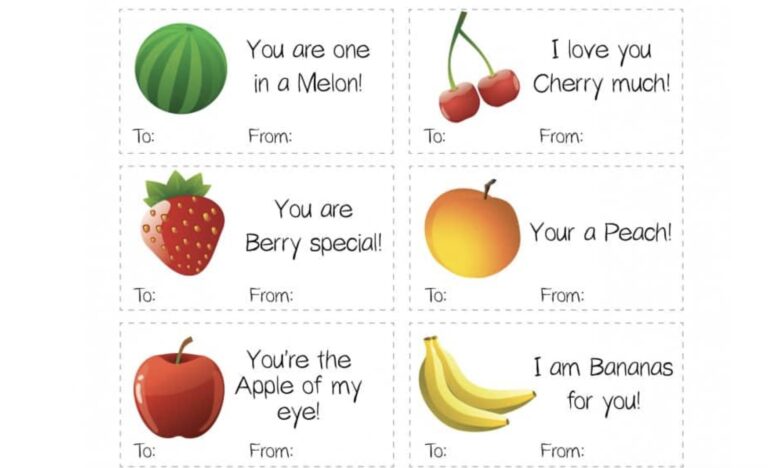 Punny Healthy Fruit & Vegetable Valentine’s Day Printable Cards