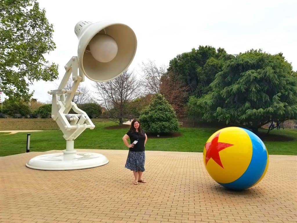 woman at Pixar Studios Lamp and Ball