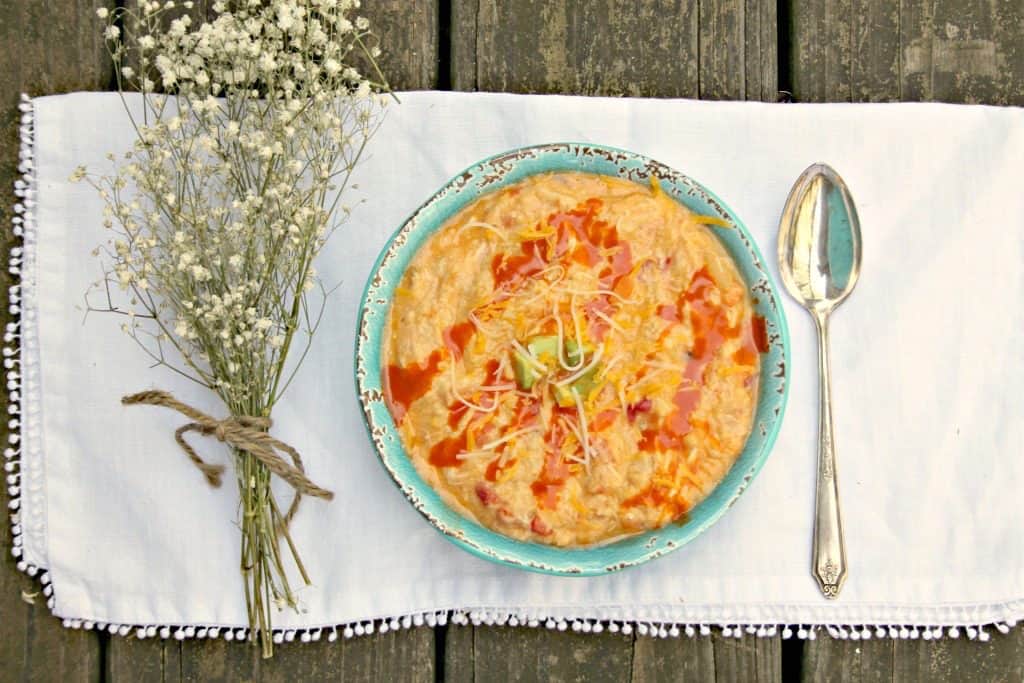 teal bowl of buffalo chicken soup