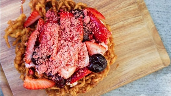 strawberry funnel cake dessert