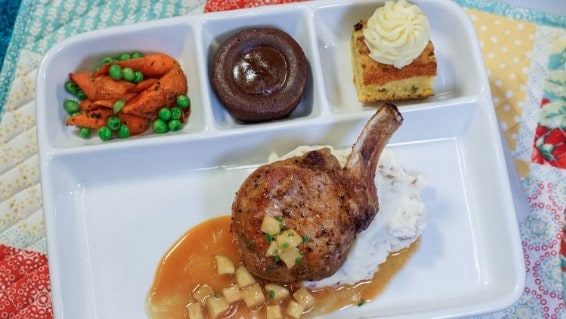 pork chop TV dinner with vegetables