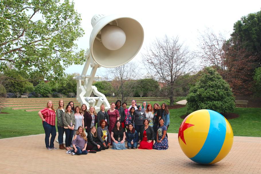 group photo at Pixar Luxo Lamp