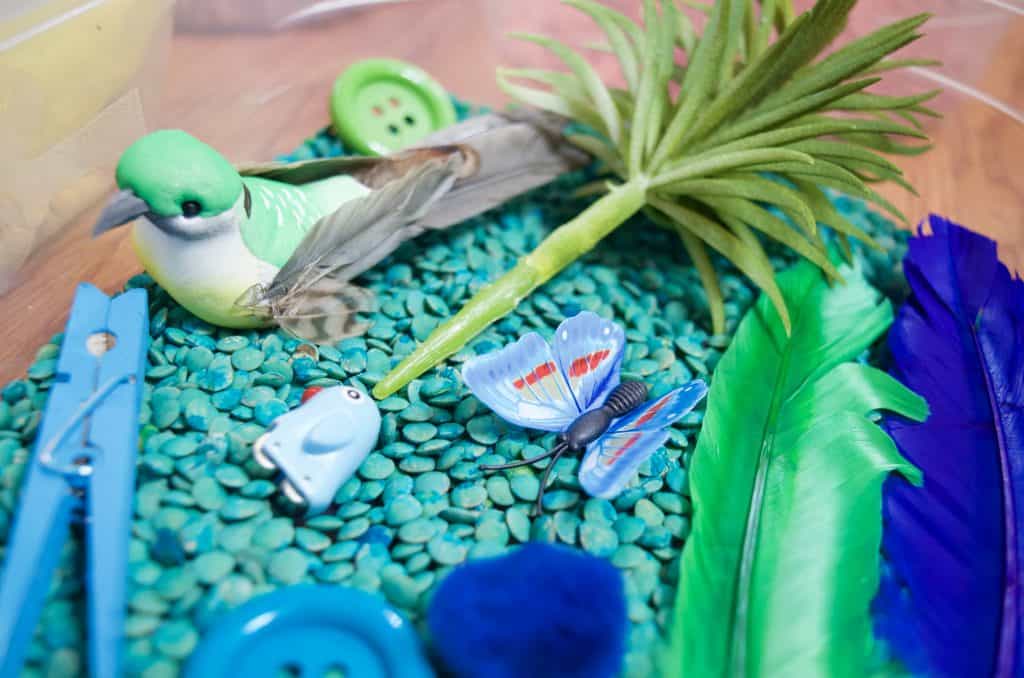 blue green sensory bin