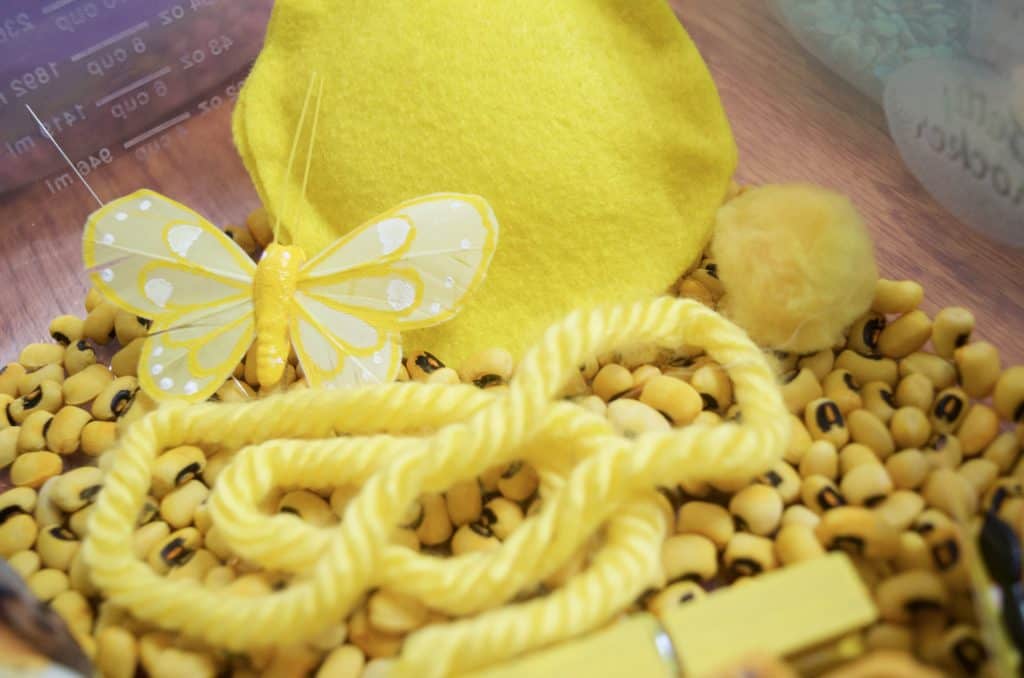 yellow color sensory bin