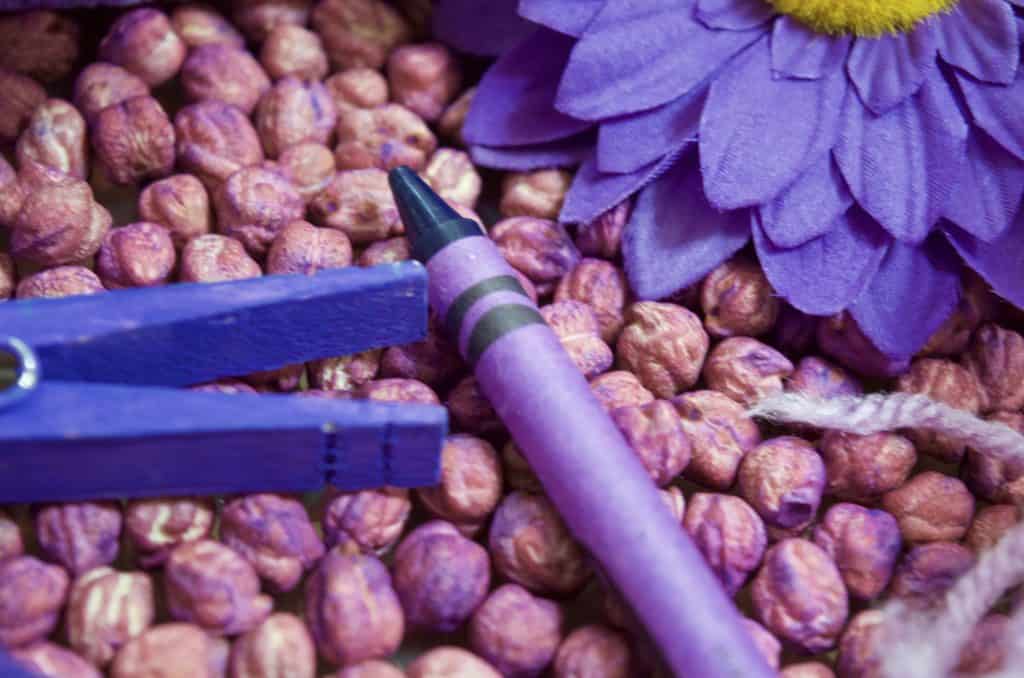 purple color sensory bin