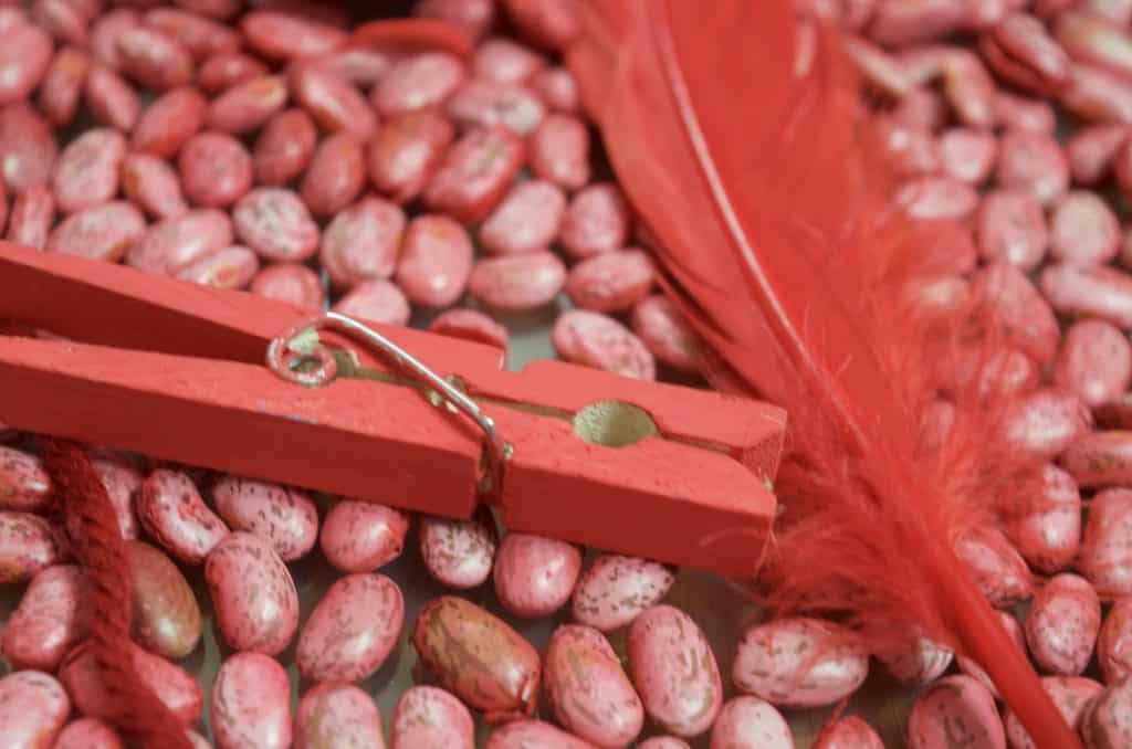 red color sensory bin