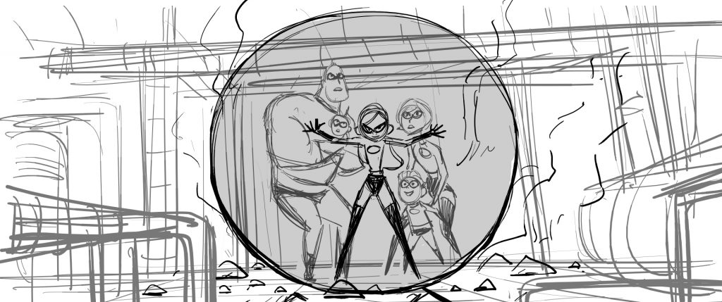 art drawing the Incredibles family powers