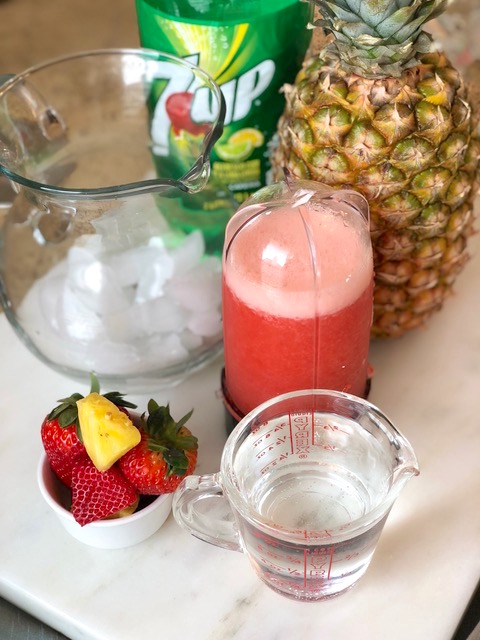 ingredients for strawberry lemonade mocktail drink