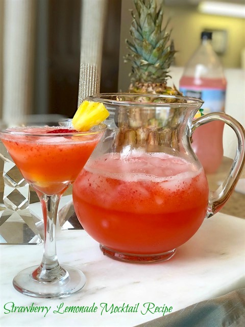 red strawberry lemonade mocktail non alcoholic drink