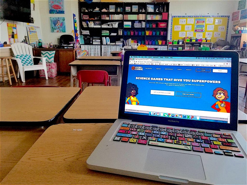 computer on classroom school desk