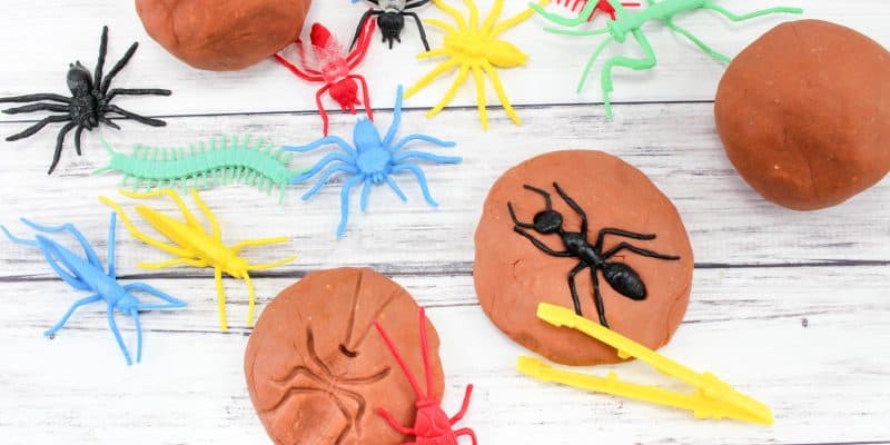 fossil play dough with pretend play bugs