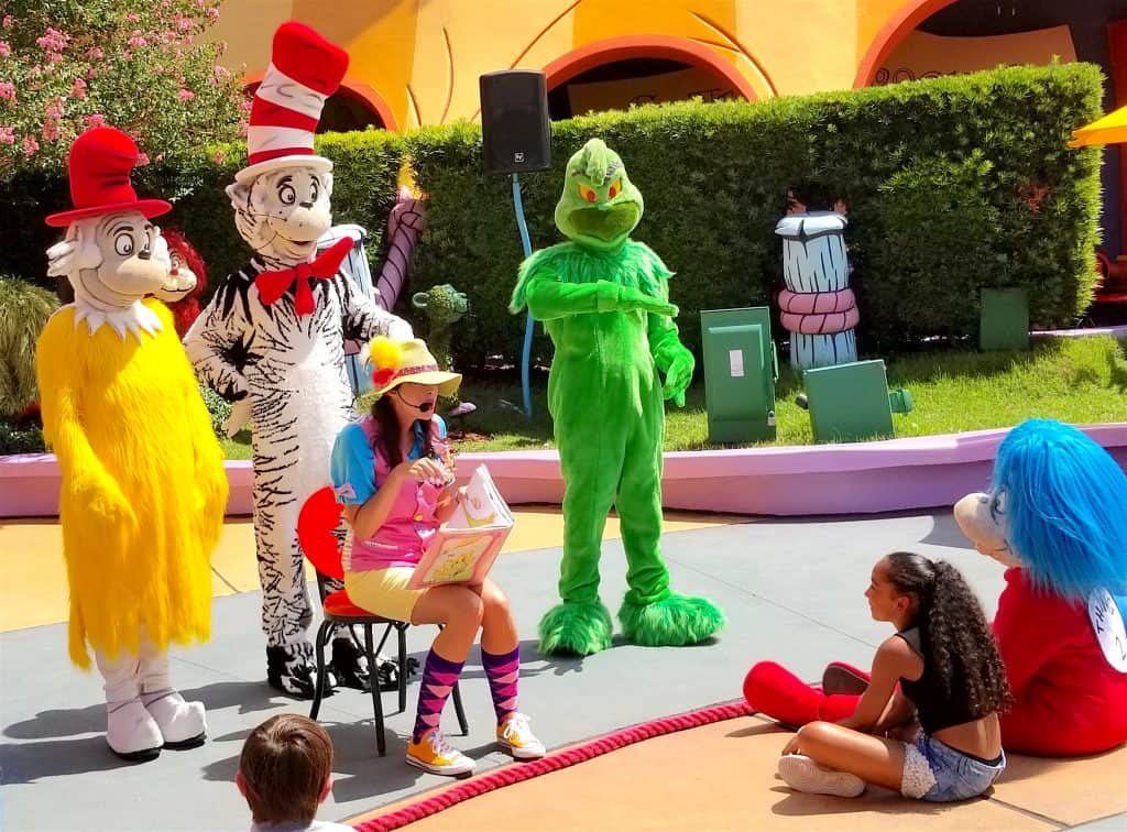 Dr Seuss book reading in UNiversal Islands of Adventure