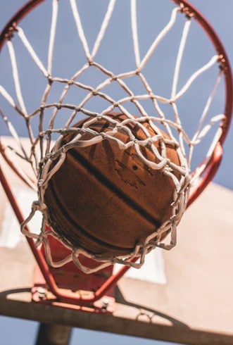 basketball under basketball hoop