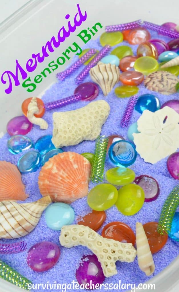 mermaid sensory bin for preschool play