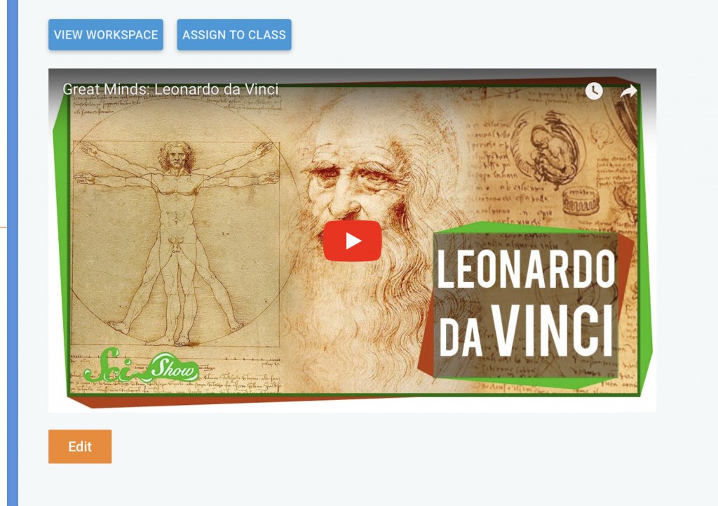 YouTube video of Leonardo da Vinci biography project