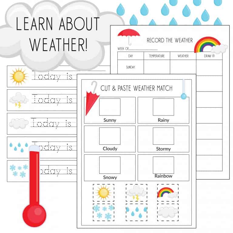 Record the Weather, Writing Practice, & Match Game Weather Printables