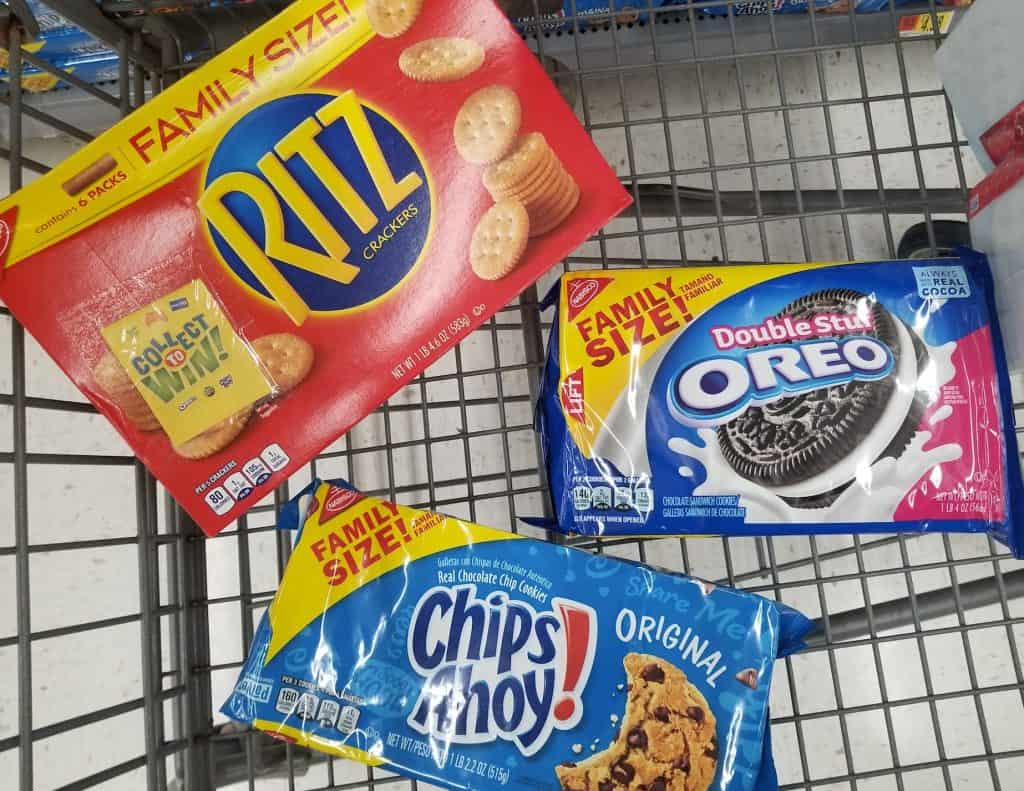 Ritz Crackers, Oreo cookies, Chips Ahoy cookie