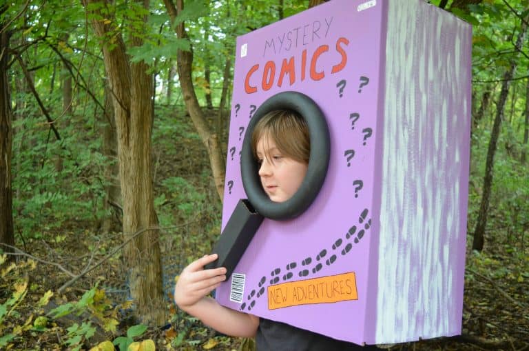DIY Comic Book Halloween Costume from Recycled Amazon Smile Boxes