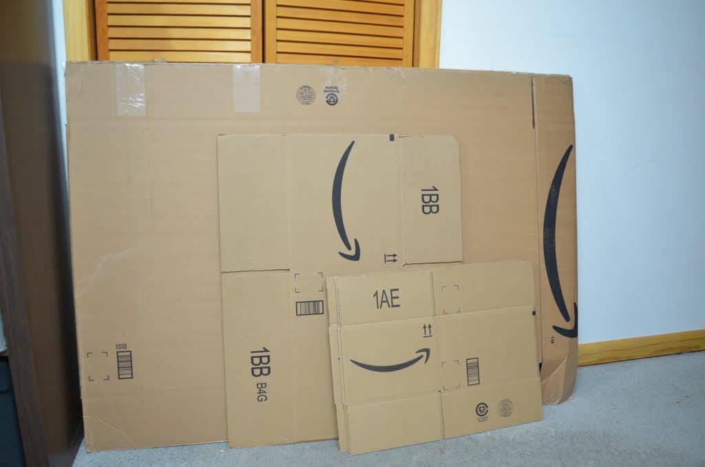 pile of different sized Amazon Prime smile boxes