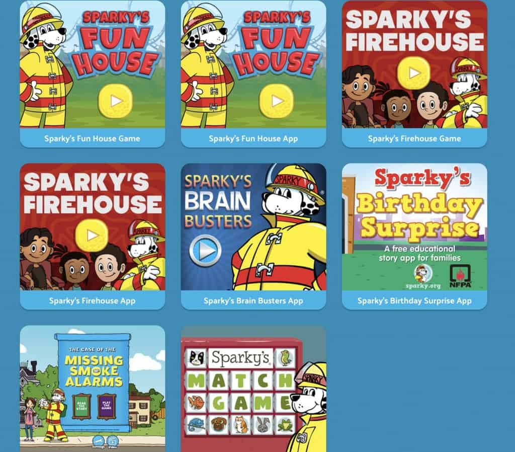 fire safety game apps from Sparky's Schoolhouse