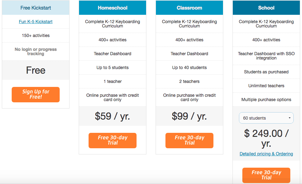TypeTastic typing program for schools pricing