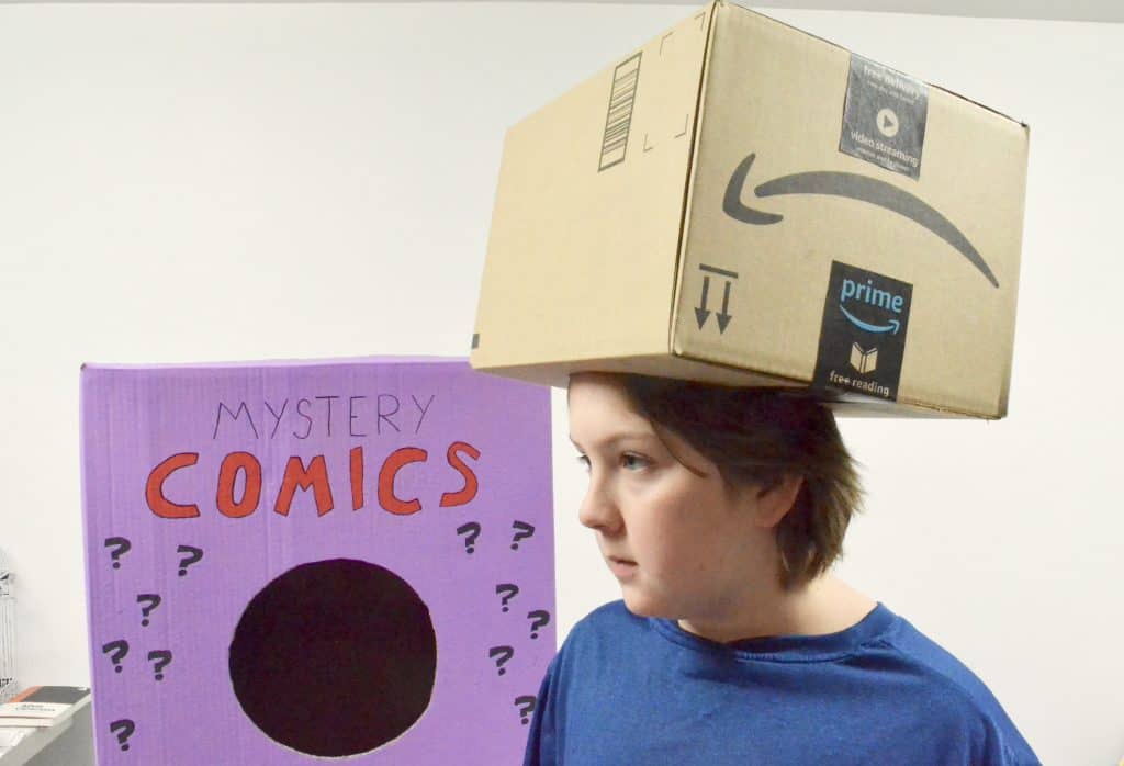 Amazon box on boy's head Halloween costume