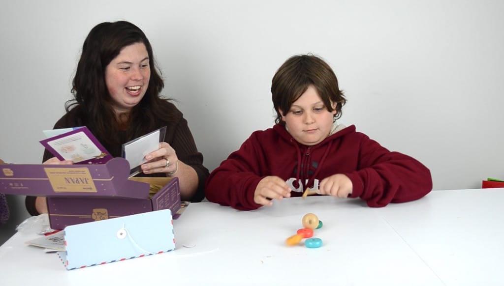 mother and son unboxing Japan kids subscription box