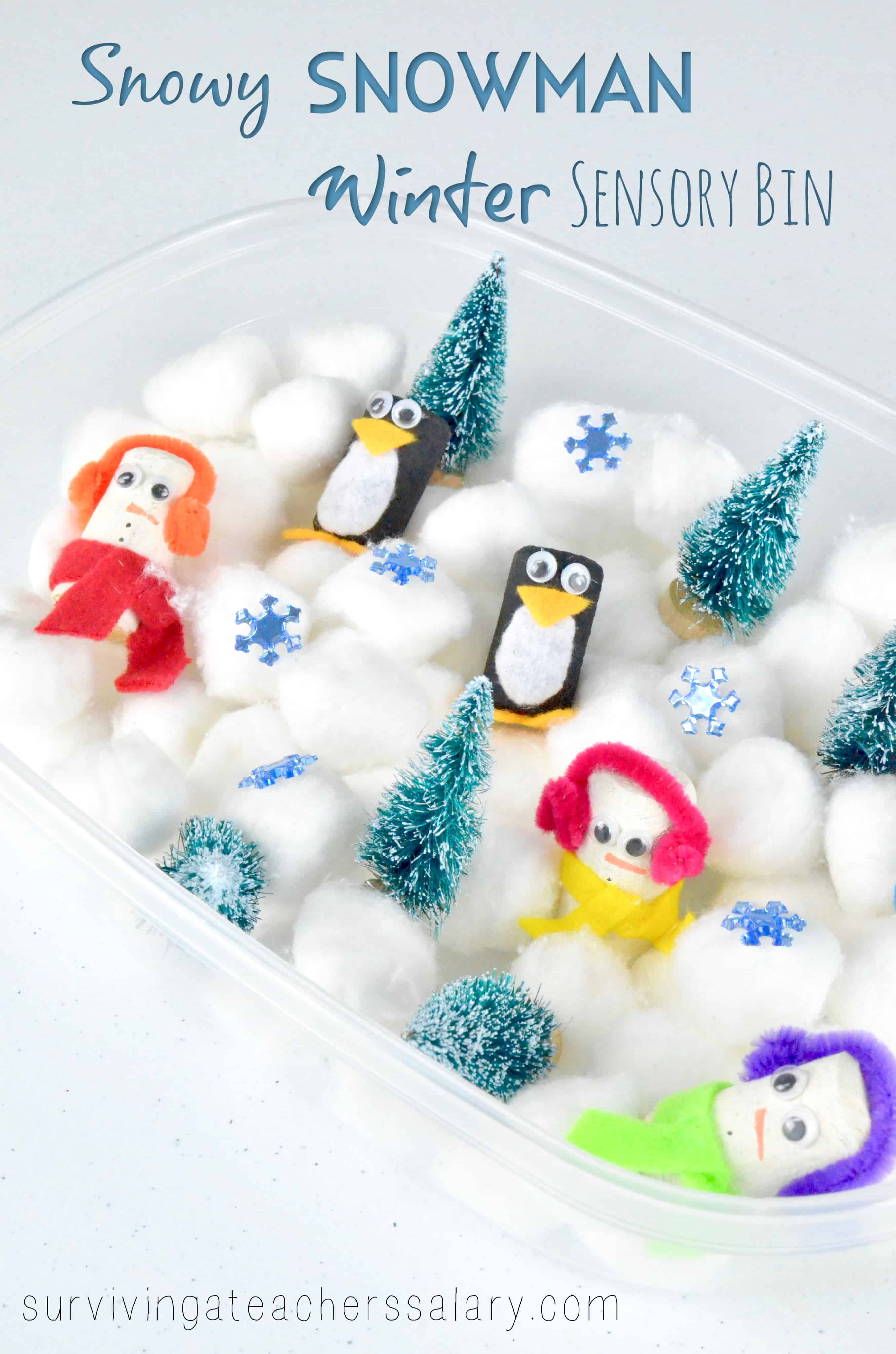 penguin and snowman winter sensory bin