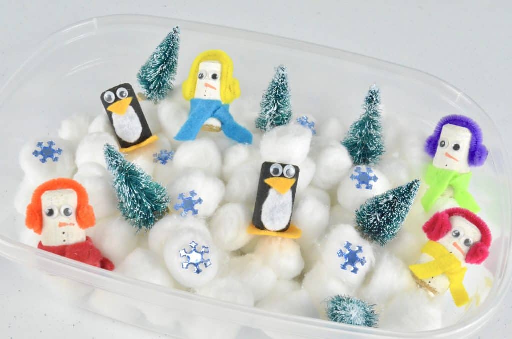 penguin and snowman winter sensory bin