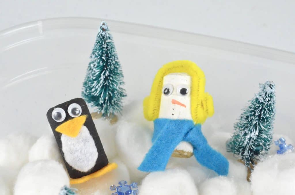 penguin and snowman winter sensory bin