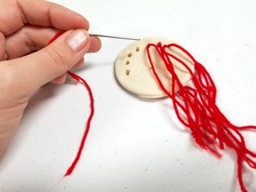 how to thread red yarn salt dough face