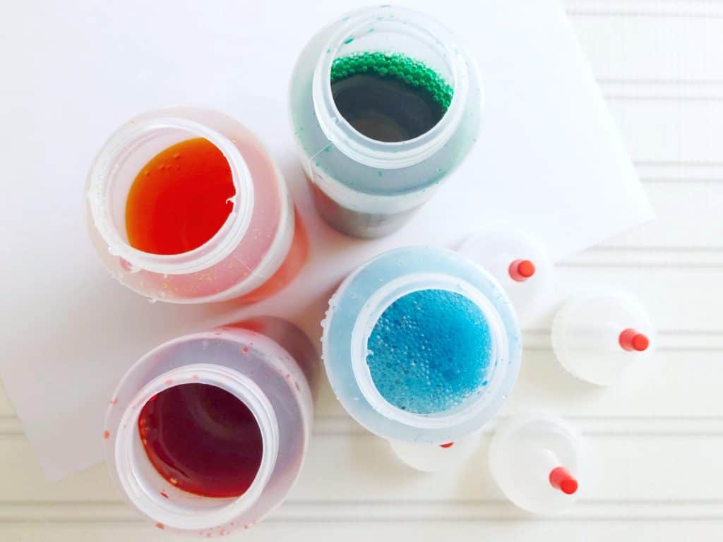 food coloring in bottles snow painting recipe