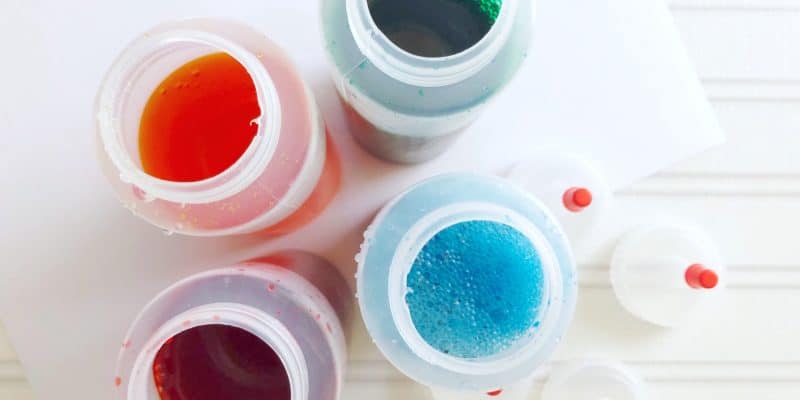 food coloring in bottles snow painting recipe