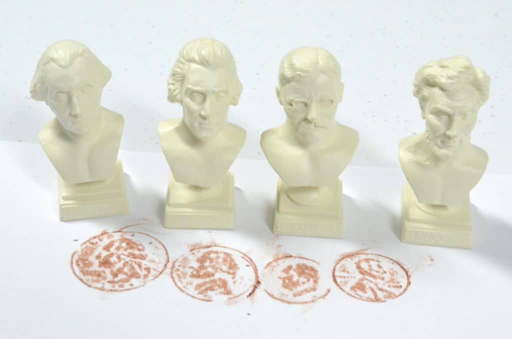 president busts and coin rubbings