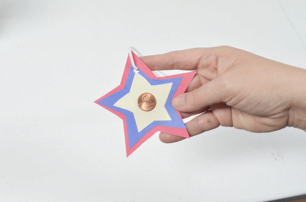 red white and blue star penny necklace craft