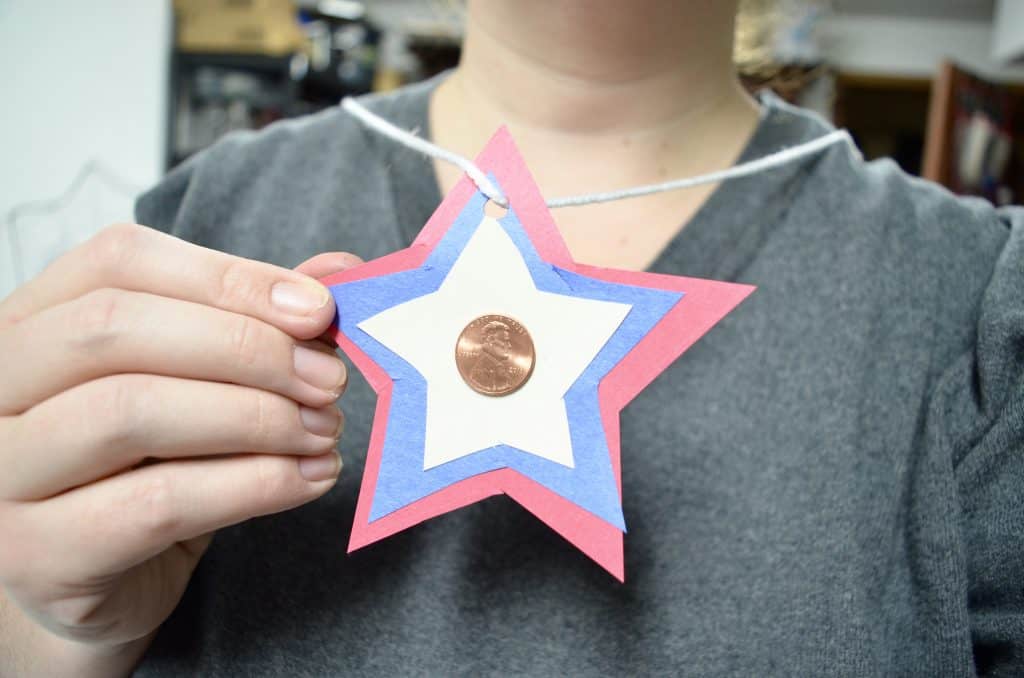 red white and blue star penny necklace craft