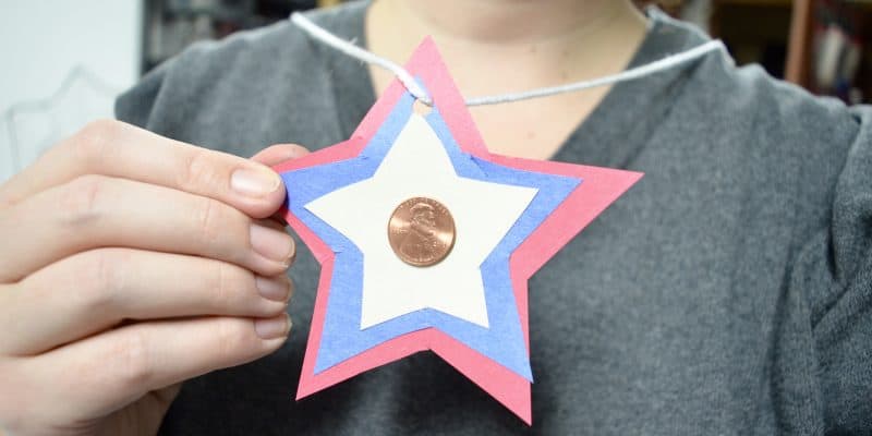 red white and blue star penny necklace craft