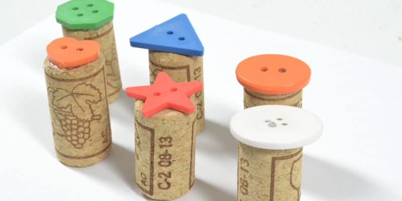button and wine cork art stamps