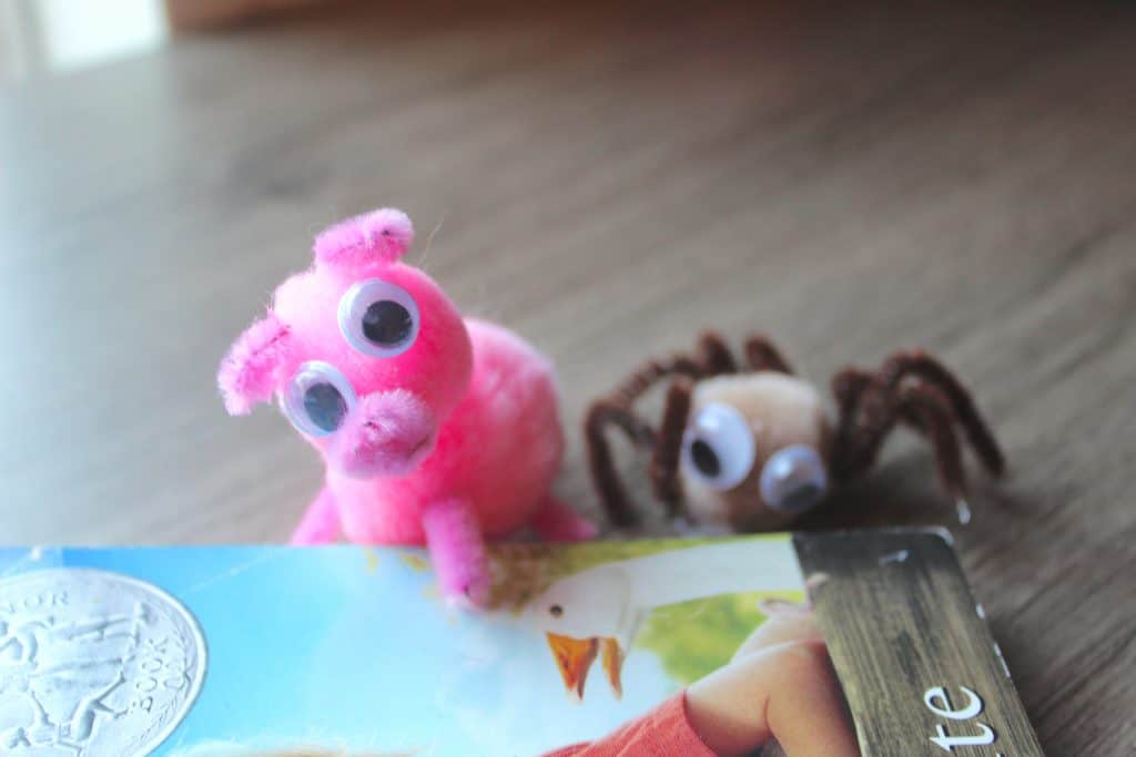 pig and spider pom pom pipe cleaner craft