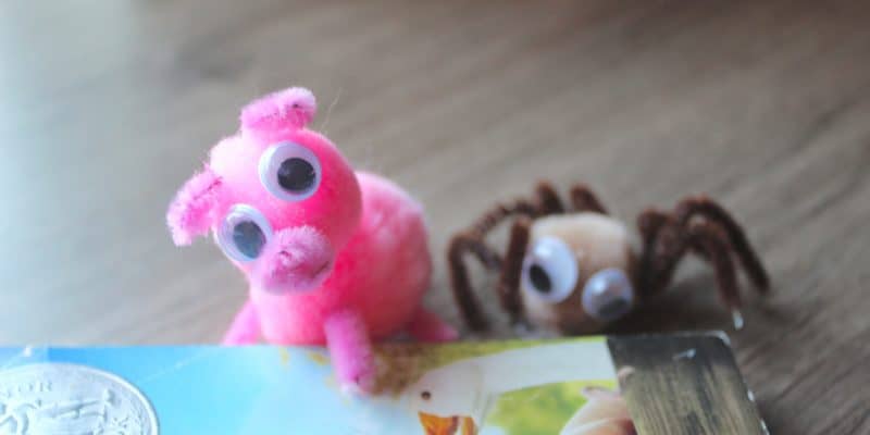pig and spider pom pom pipe cleaner craft