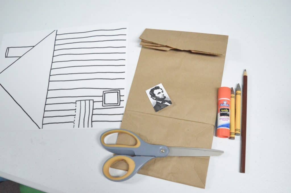 paper bag craft materials 3D Lincoln log cabin STEM activity