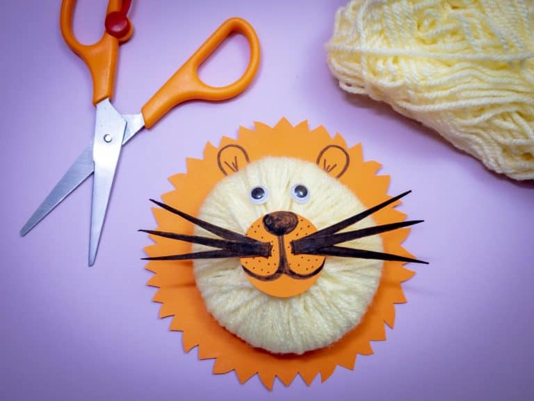 3D Lion Yarn Fiber Art Wildlife Craft Project for Kids