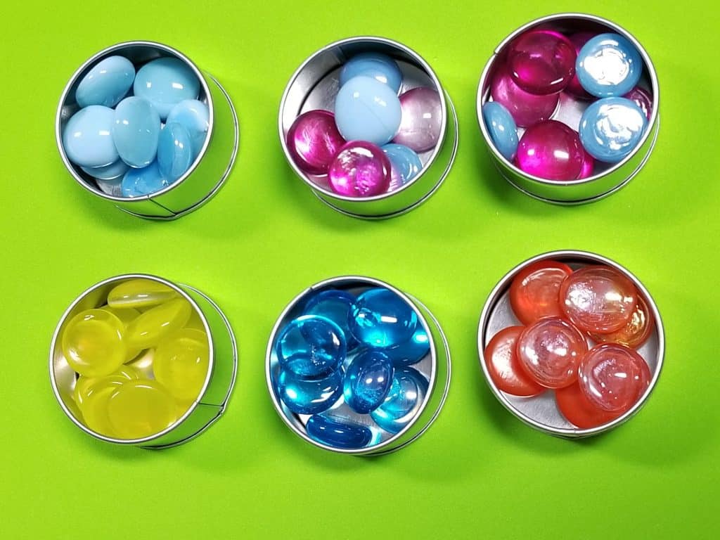 colored glass beads sensory tins